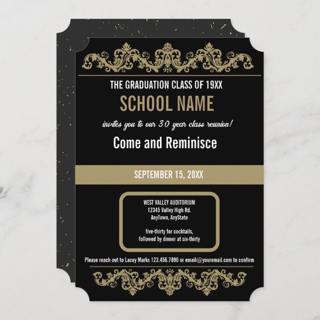 Invitación Negro y oro | Reunión escolar (Anverso / Reverso)