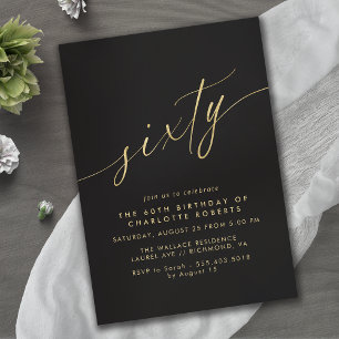 Invitación Negro y oro   Simple Glam Luxe 60 cumpleaños