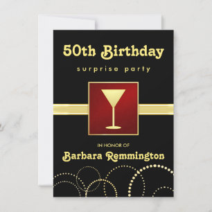 Invitación Negro y oro - Sorpresa 50 cumpleaños invitada a fi