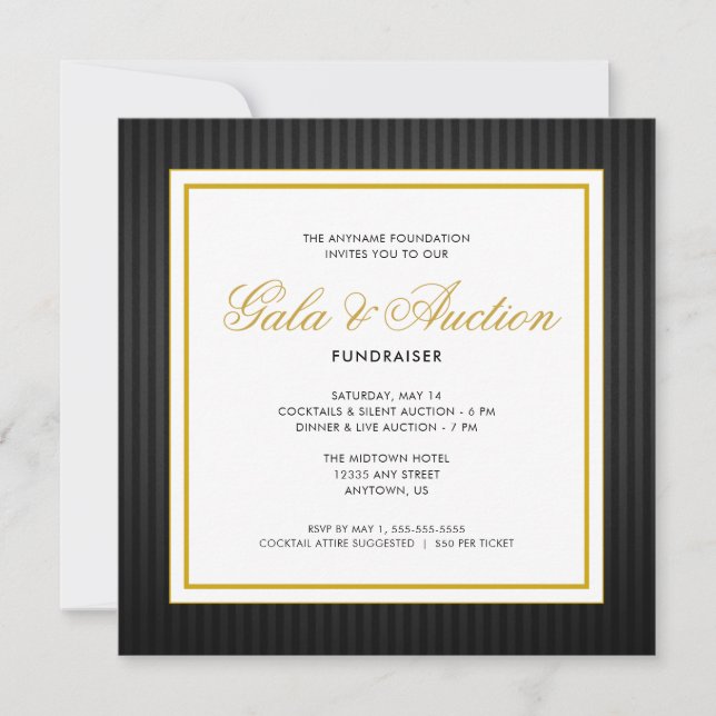 Invitación Negro y oro | Subasta de Gala y recaudación de fon (Anverso)
