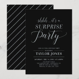 Invitación Negro y Plata | Fiesta de Cumpleaños Sorpresa Mode