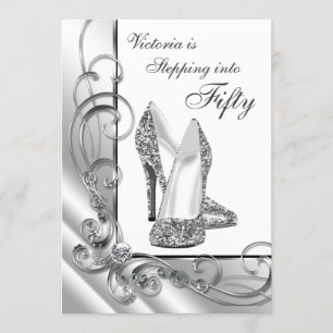 Invitación Negro y plata que caminan en fiesta de cumpleaños