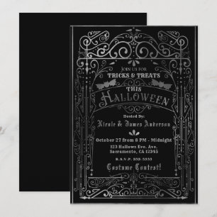 Invitación Negro y Plateado Deco Victoriano Antiguo de Hallow