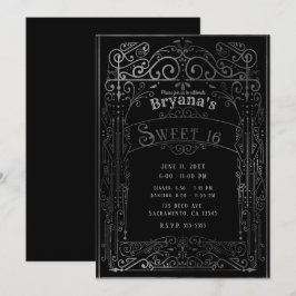 Invitación Negro y Plateado Estilo Antiguo Victoriano Deco Du