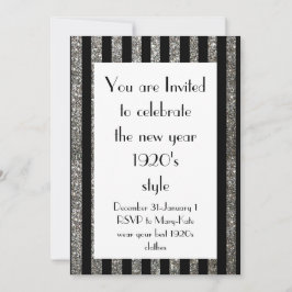 Invitación Negro y plateado Fiesta de Año Nuevo de los años 1