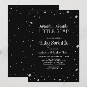 Invitación Negro y plateado   Twinkle Little Star Baby Shower