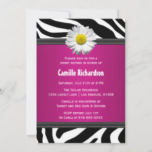 Invitación Negro y rosa caliente, dulce cebra dieciséis invit