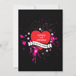 Invitación Negro y rosa Grungy Corazón de música tema Boda