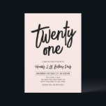 Invitación Negro y rosa | Moda Veintiún Fiesta de cumpleaños<br><div class="desc">Celebra tu día especial con esta sencilla y elegante invitación a la fiesta de cumpleaños 21. Este diseño presenta un guión de pincel de moda con un diseño limpio en combinación de color rosa y negro. Más diseños disponibles en mi tienda BaraBomDesign.</div>