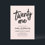 Invitación Negro y rosa | Moda Veintiún Fiesta de cumpleaños<br><div class="desc">Celebra tu día especial con esta sencilla y elegante invitación a la fiesta de cumpleaños 21. Este diseño presenta un guión de pincel de moda con un diseño limpio en combinación de color rosa y negro. Más diseños disponibles en mi tienda BaraBomDesign.</div>