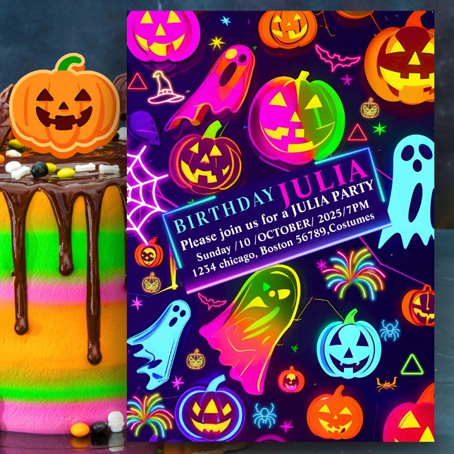 Invitación Nehalloween arco iris brillante fiesta fantasma (Subido por el creador)