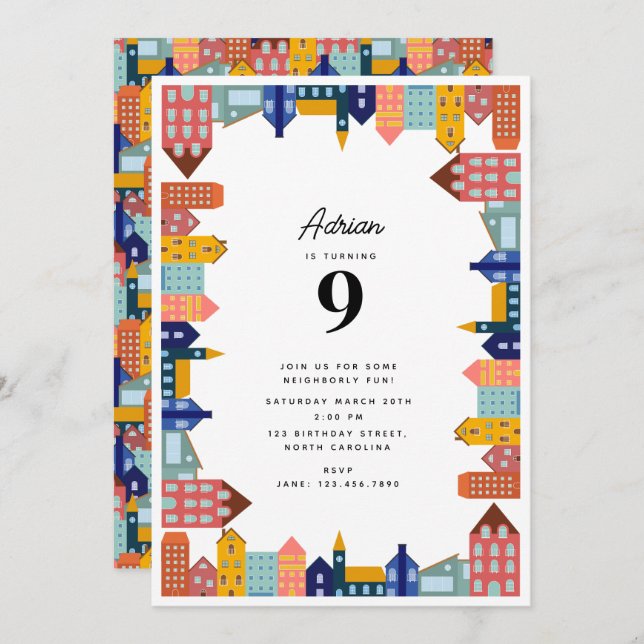 Invitación Neighborhood Block Party Kids Birthday (Anverso / Reverso)