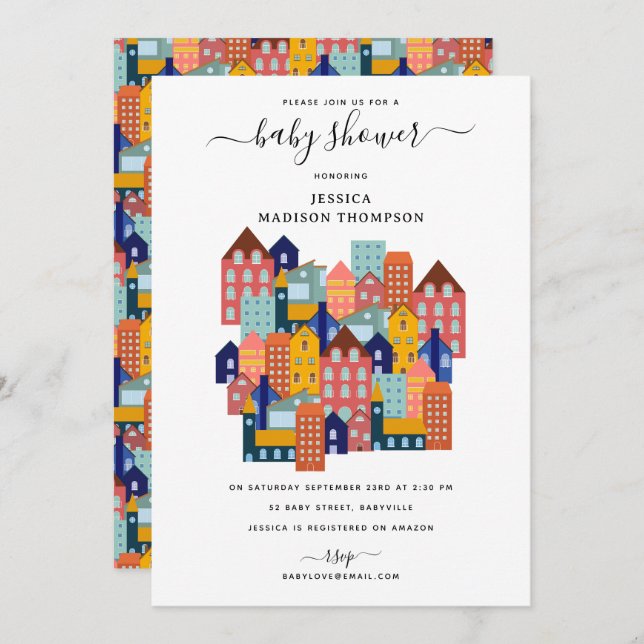 Invitación Neighborhood House Baby Shower (Anverso / Reverso)