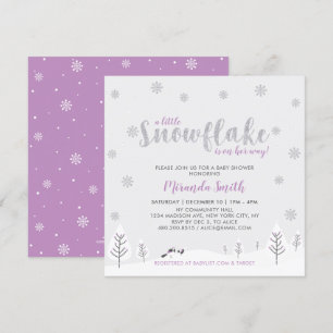 Invitación Nena de invierno mágico de plata y púrpura Baby Sh