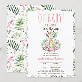 Invitación Nena Giraffe Una Flora Animal Salvaje Un Safari