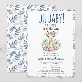 Invitación Nena Giraffe Una Flora Animal Salvaje Un Safari