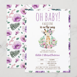 Invitación Nena Giraffe Una Flora Animal Salvaje Un Safari