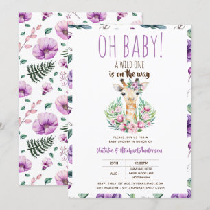 Invitación Nena Giraffe Una Flora Animal Salvaje Un Safari