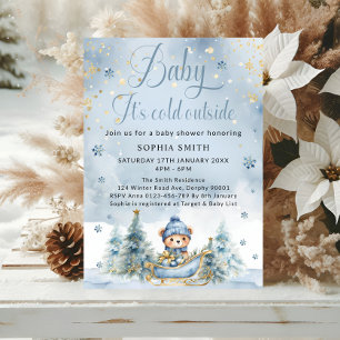 Invitación Nena hace frío afuera Oso de invierno │Oro Azul