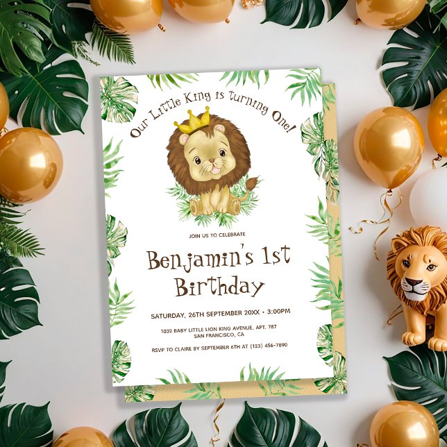 Invitación Nena linda León salvaje Una acuarela Primer cumple (Subido por el creador)