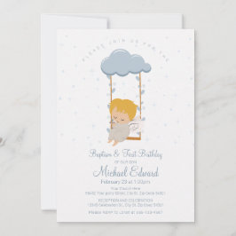 Invitación Nene Angel dulce, primer cumpleaños y bautismo