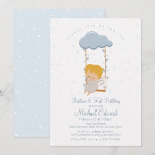 Invitación Nene Angel dulce, primer cumpleaños y bautismo
