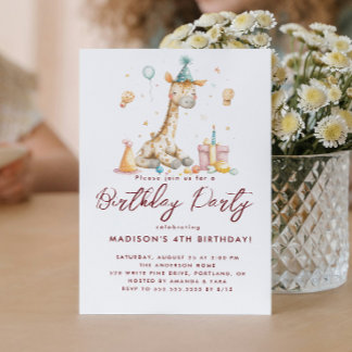 Invitación Nene Giraffe y los niños de los globos Fiesta de c