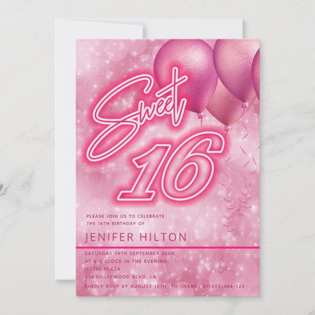 Invitación Nenon dulce de globo rosa moderno de Guay 16 (Anverso)