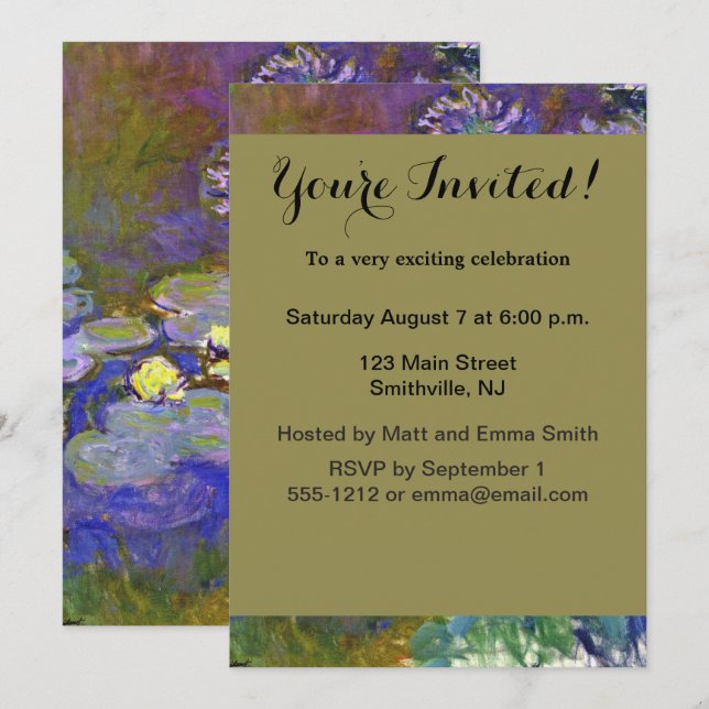Invitación Nenúfares Agapanthus de Claude Monet (Anverso / Reverso)