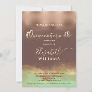 Invitación Neo menta canela rosa oro Relieve metalizado acuar