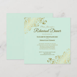 Invitación Neo Mint & Gold Boda Ensayo Cena Plaza