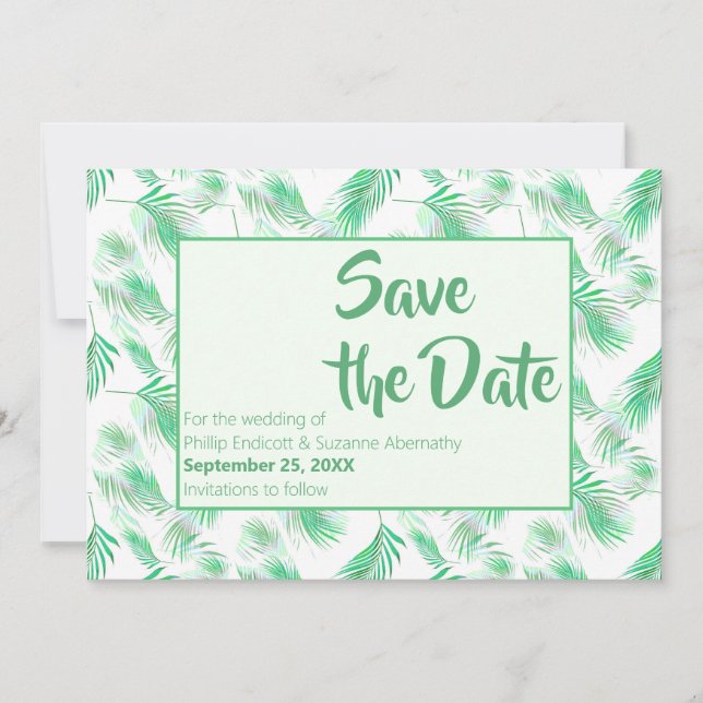 Invitación Neo Mint Hojas de Palma Tropicales Guardar la Fech (Anverso)