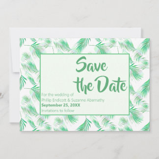 Invitación Neo Mint Hojas de Palma Tropicales Guardar la Fech