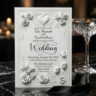 Invitación Neoclassical White Floral Baroque Romance