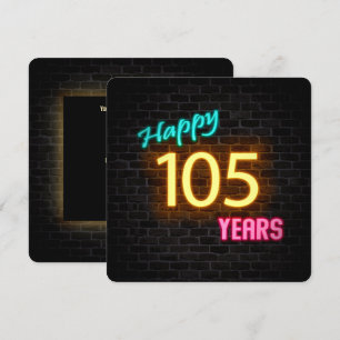 Invitación Neon 105º Rótulo de cumpleaños brillando en ladril