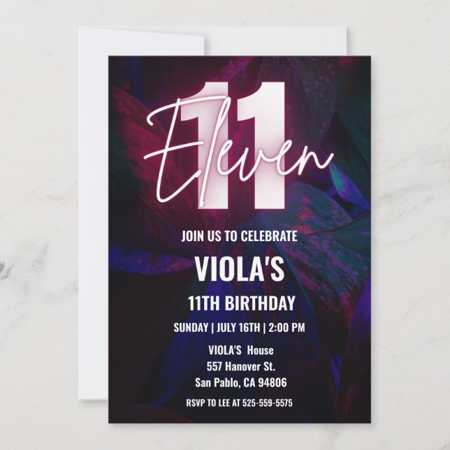 Invitación Neon 11º cumpleaños (Anverso)