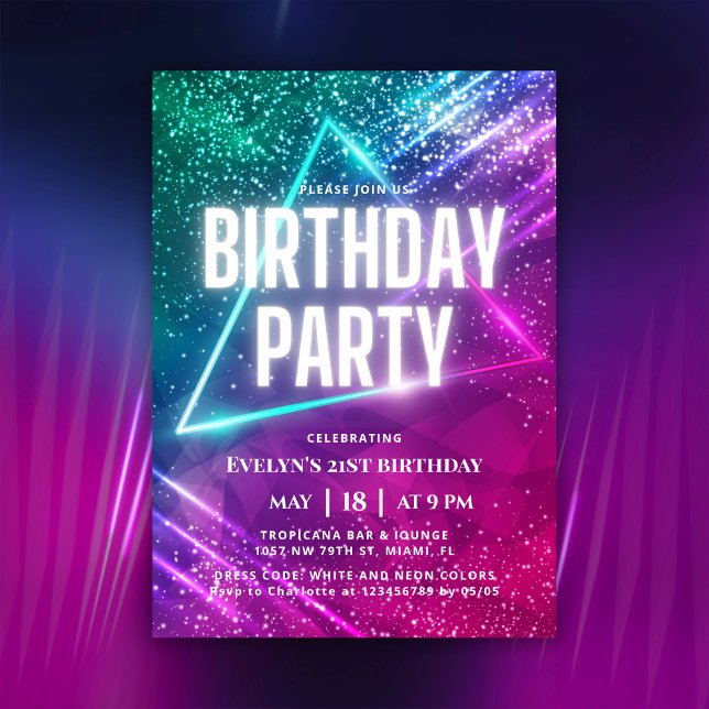 Invitación Neón 21 de cumpleaños colorido Fiesta (Subido por el creador)