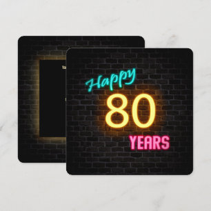Invitación Neon 80.º Rótulo de cumpleaños brillando en ladril