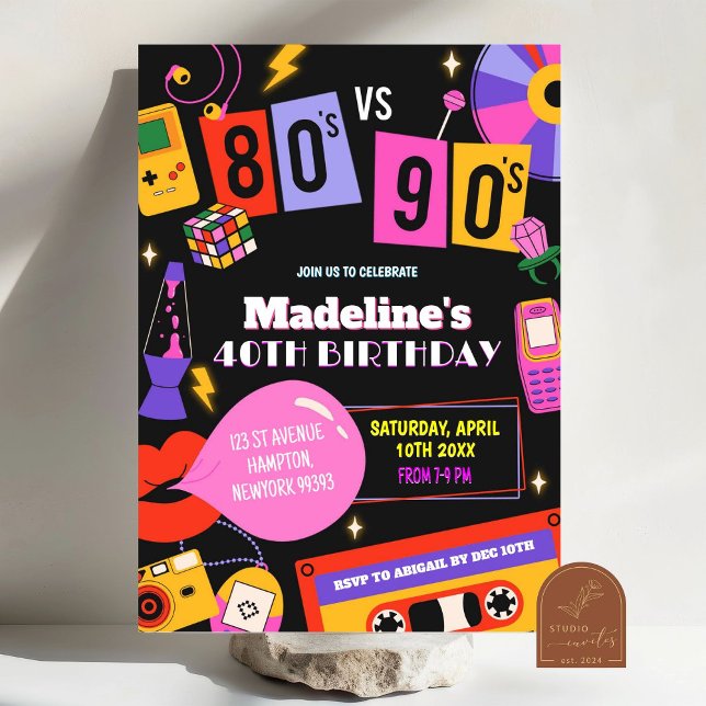Invitación Neon 80s vs 90s Retro Disco Mixtape Fiesta de cump (Subido por el creador)