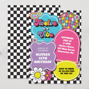 Invitación Neon 90s Retro Doce es una Vibra Cumpleaños 12
