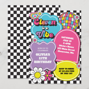 Invitación Neon 90s Retro Eleven es una Vibra Cumpleaños 11
