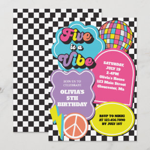 Invitación Neon 90s Retro Five es una Vibra Cumpleaños 5