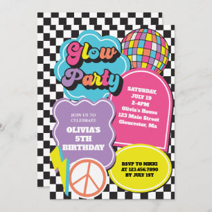 Invitación Neon 90s Retro Glow Cumpleaños