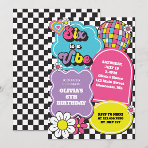 Invitación Neon 90s Retro Six es una Vibra Cumpleaños 6