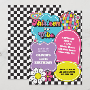 Invitación Neon 90s Retro Trece es una Vibra Cumpleaños 13