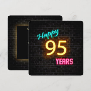 Invitación Neon 95th Rótulo de cumpleaños brillando en ladril