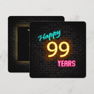 Invitación Neon 99º Rótulo de cumpleaños brillando en ladrill