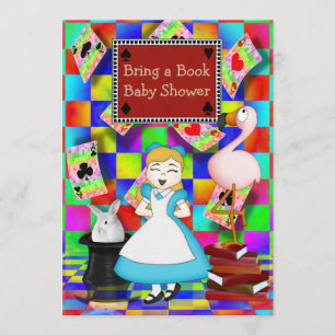 Invitación Neon Alice y Flamingo traen un libro Baby Shower