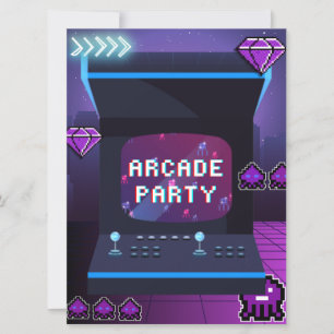 Invitación Neon Arcade Fiesta Cumpleaños