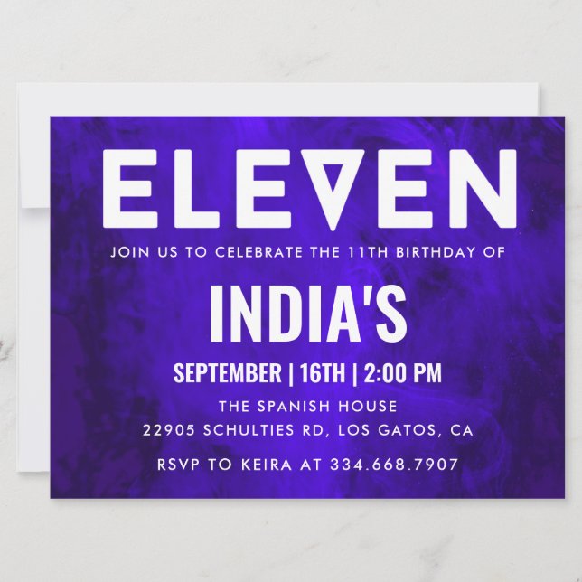 Invitación Neón azul real 11º cumpleaños (Anverso)